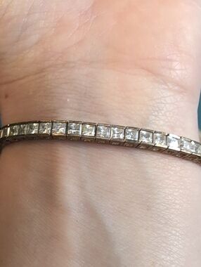 Vtg Square Cut Channel Set 925 Stamped Tennis Bracelet - Dbl Safety Latches